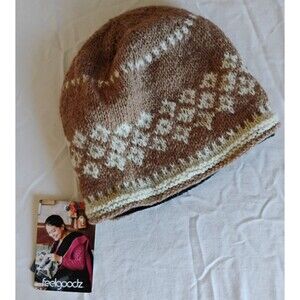 NWT Feelgoodz Artisan Project Nepal Hand-Knitted Wool Polar Fleece Lined Beanie
